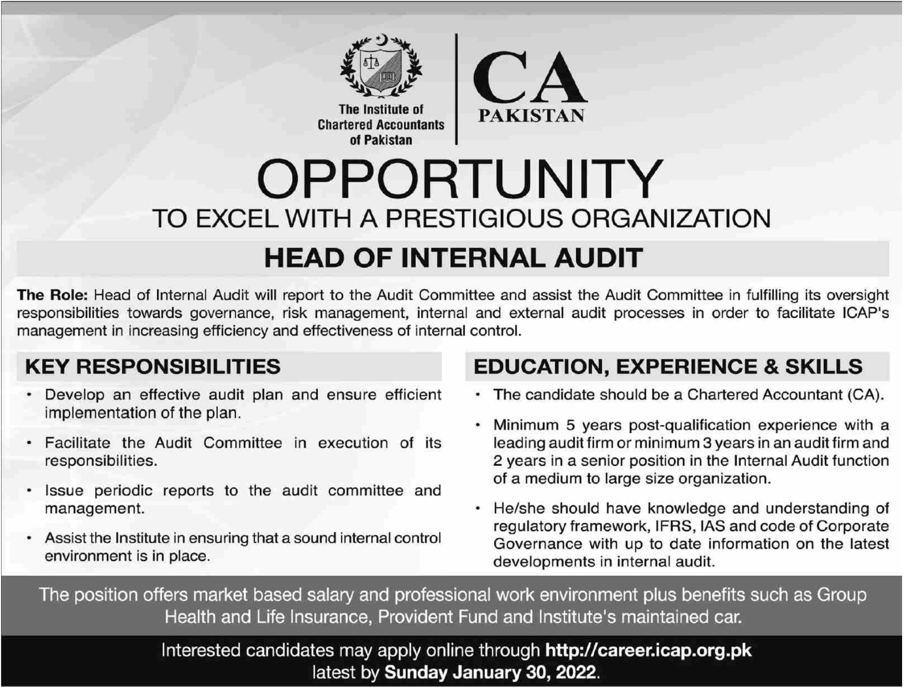 The Institute Of Chartered Accountants Of Pakistan ICAP Jobs January 2022