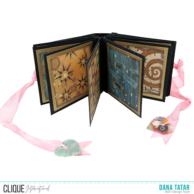 Stenciled Cardstock Klimt Inspired Mini Book with Chipboard and Flair Button Embellishments