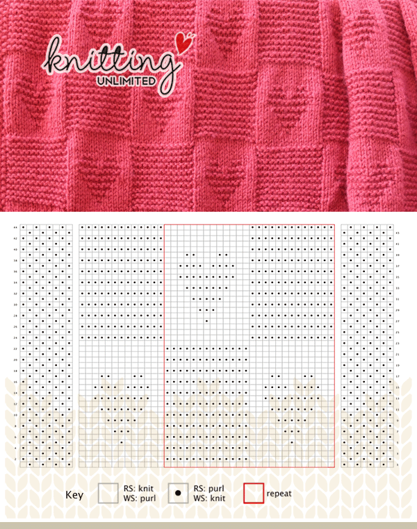 Valentine Day Heart Blanket Chart. Just Knit Purl. Full instructions available at KnittingUnlimited