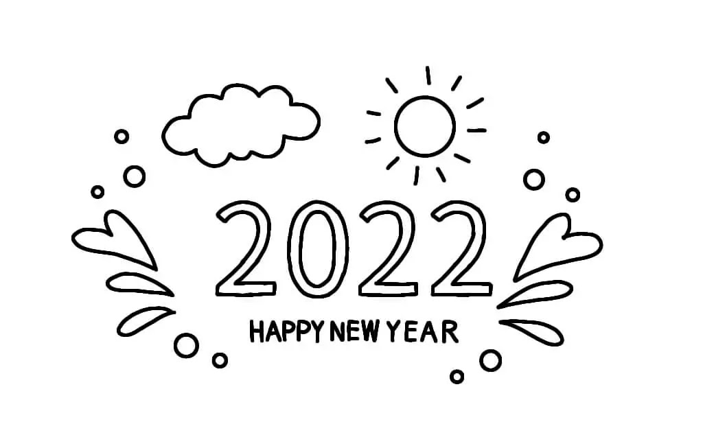 Cloudy Happy New year coloring page