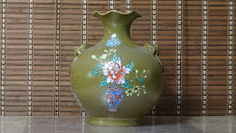 清 粉彩 茶葉沫釉 花卉紋石榴瓶