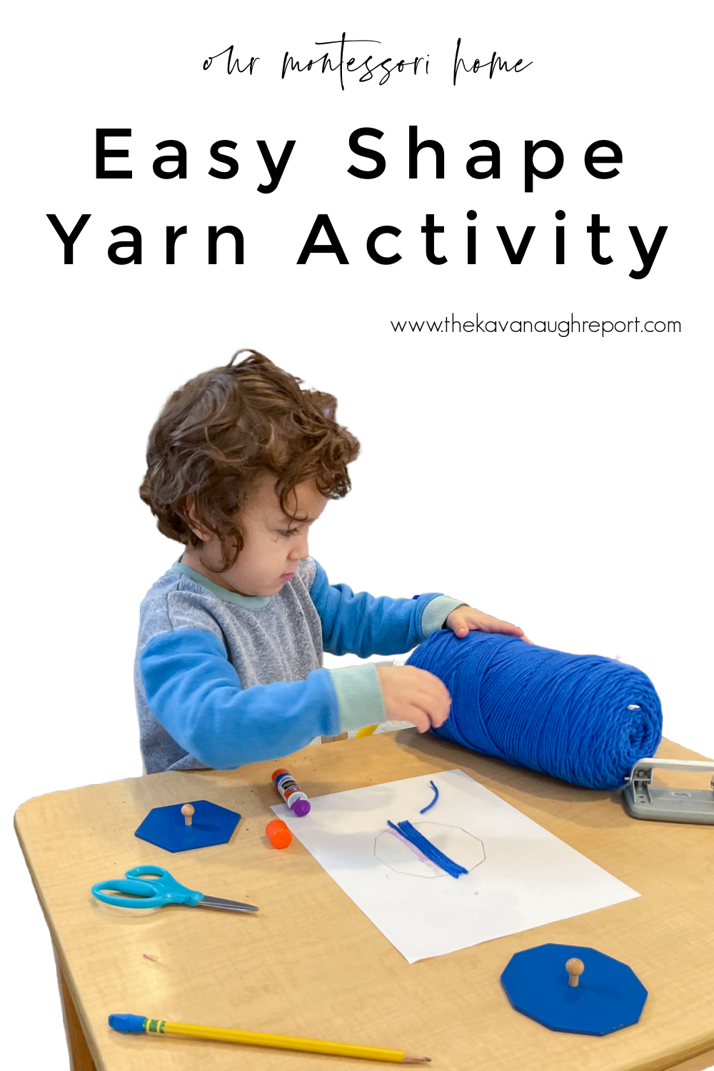 A simple yarn shape art activity to reinforce Montessori shape learning at home.