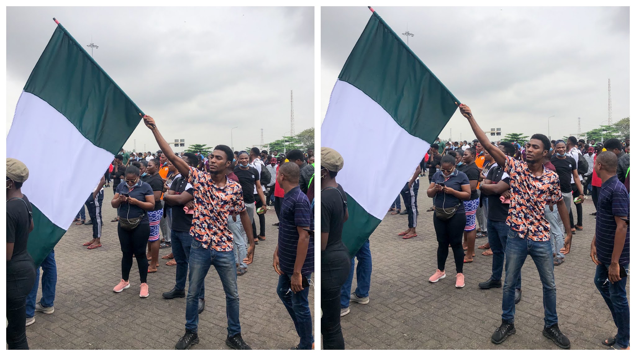 #EndSarsmemorial: BBNaija Yernis spotted at Lekki Toll Gate with Nigerian flag (Pictures)