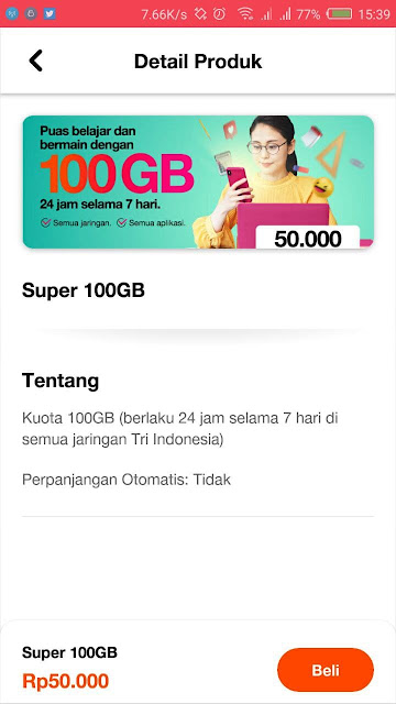 Beli 100GB 7Hari 50Ribu - Paket Tri Murah Desember 2021