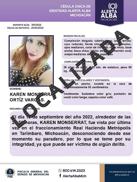 Desactiva FGE Alerta Alba, tras localizar a una mujer reportada como desaparecida 