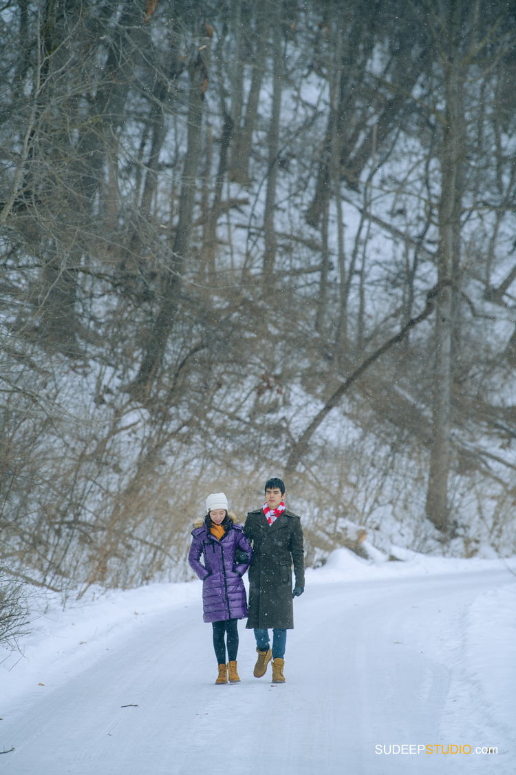 Ann Arbor Winter Snow Engagement Pictures in Arboretum Nature by SudeepStudio.com Ann Arbor Wedding Photographer