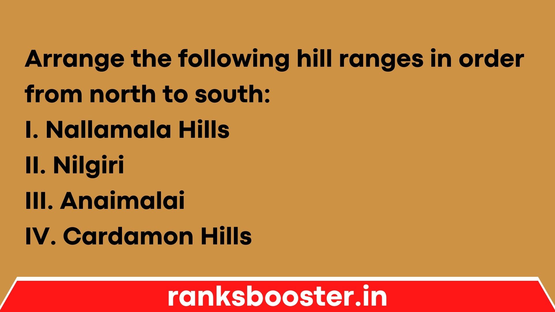 Arrange the following hill ranges in order from north to south: