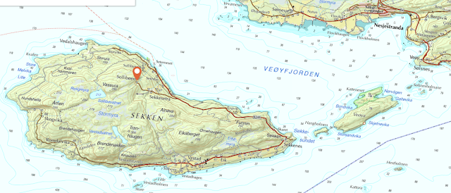 Kart over Sekken med Sollibøen markert