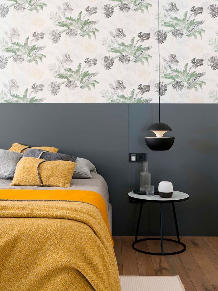 Love the wallpaper and yellow bedding in this bedroom-designaddictmom