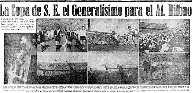 Diversas fotos publicadas en El Mundo Deportivo. ATLÉTICO DE BILBAO 4 REAL VALLADOLID DEPORTIVO 1. Domingo 28/05/1950, 17’30 horas. XLVI Copa del Generalísimo, final. Madrid, estadio de Chamartín