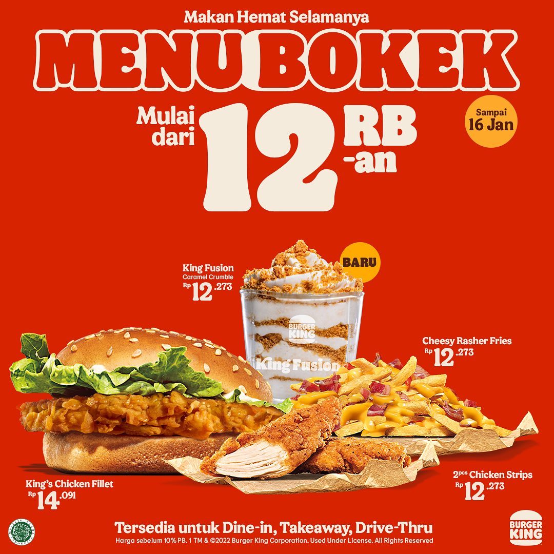 Menu BOKEK Mulai 5 Ribuan di BurgerKing (s.d 16 Jan 2022)