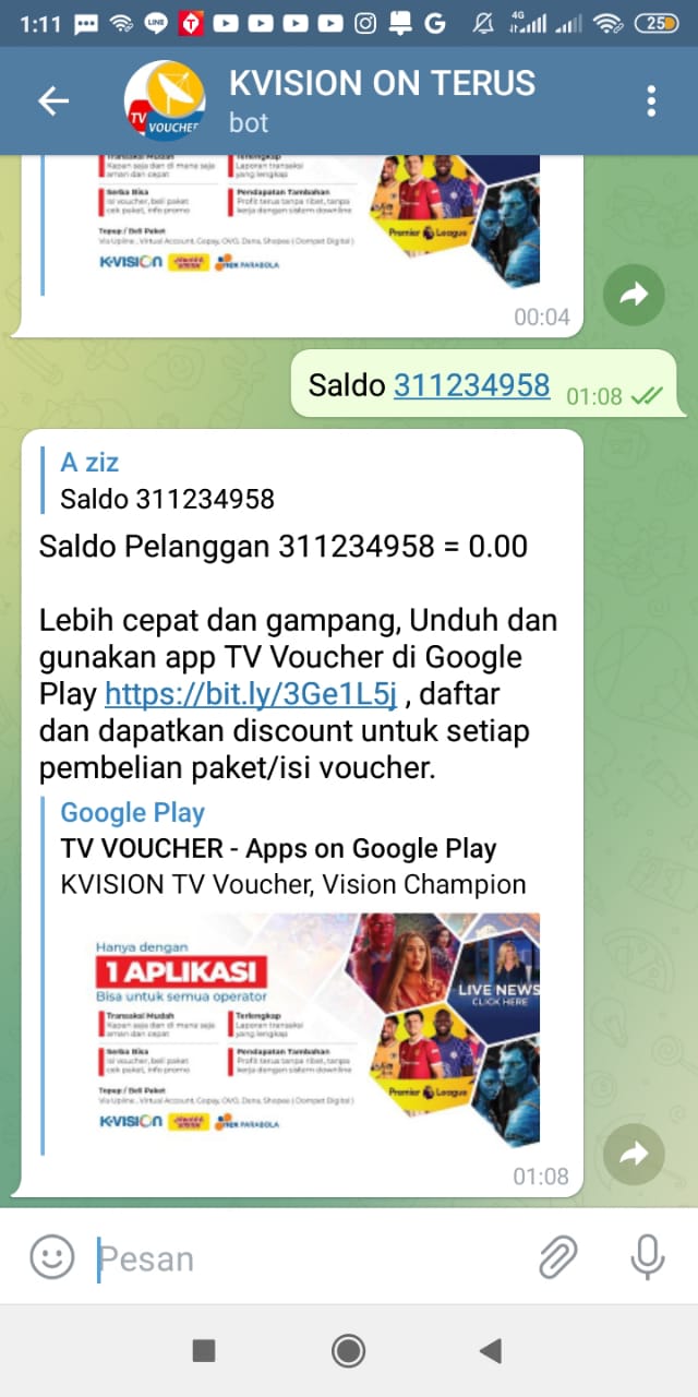 Cara Cek ID Pelanggan K-Vision Dengan BOT Telegram K-Vision Terbaru