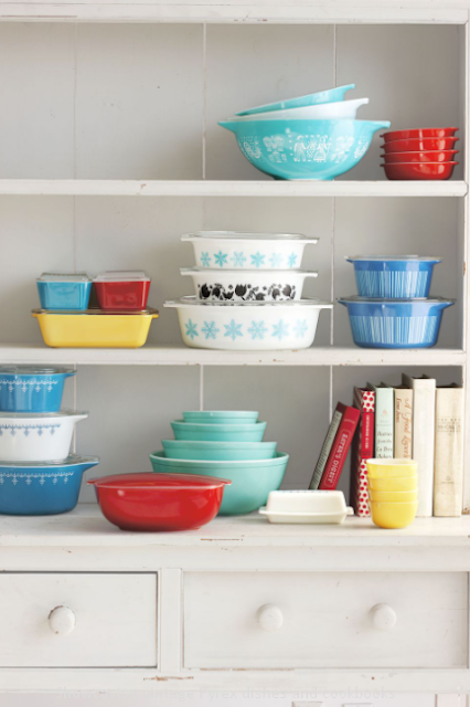 Showcasing vintage Pyrex dishes and cookbooks