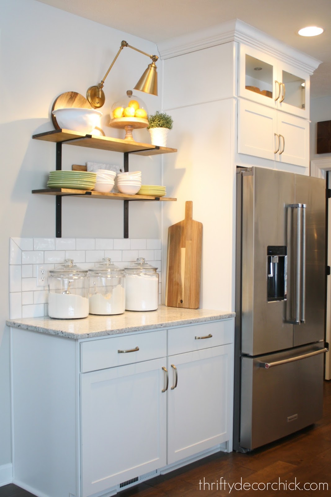 wood shelves with metal brackets