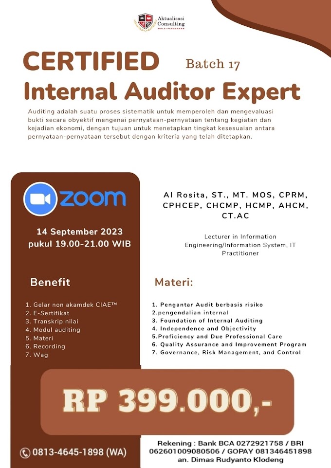 WA.0813-4645-1898 | Certified Internal Auditor Expert (CIAE™) 14 September 2023