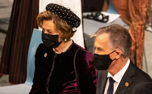 King Harald, Queen Sonja and Crown Prince Haakon attended the 2021 Nobel Peace Prize ceremony at Oslo City Hall