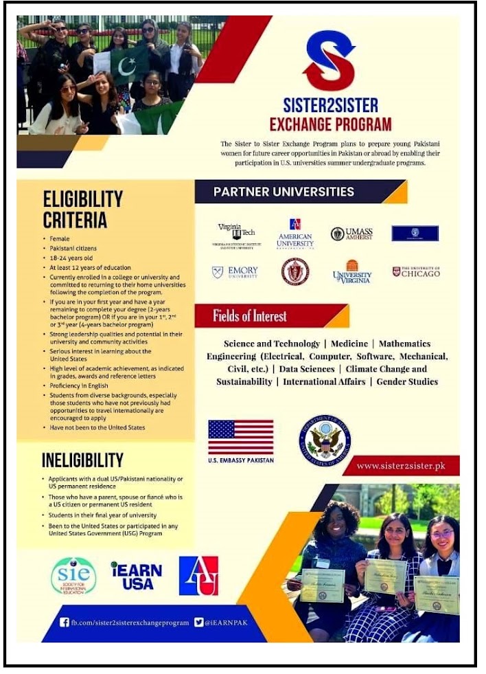 Sister 2 Sister Exchange Program Offers Pakistani Female Students to Study a US Universities
