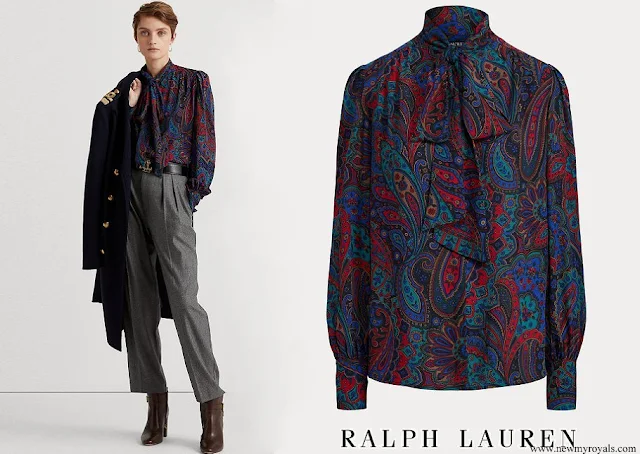 Duchess of Cambridge wore Ralph Lauren Paisley Georgette Tie Neck Shirt