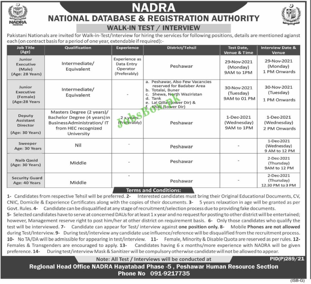 NADRA National Database and Registration Authority Jobs 2021 in Pakistan