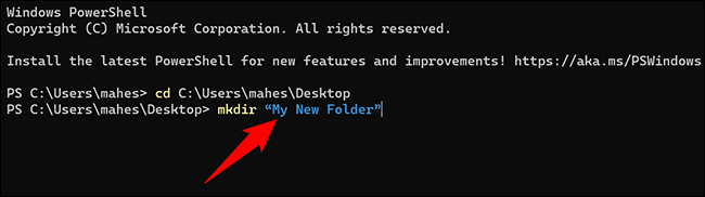 قم بإنشاء مجلد جديد على سطح المكتب باستخدام Windows Terminal.