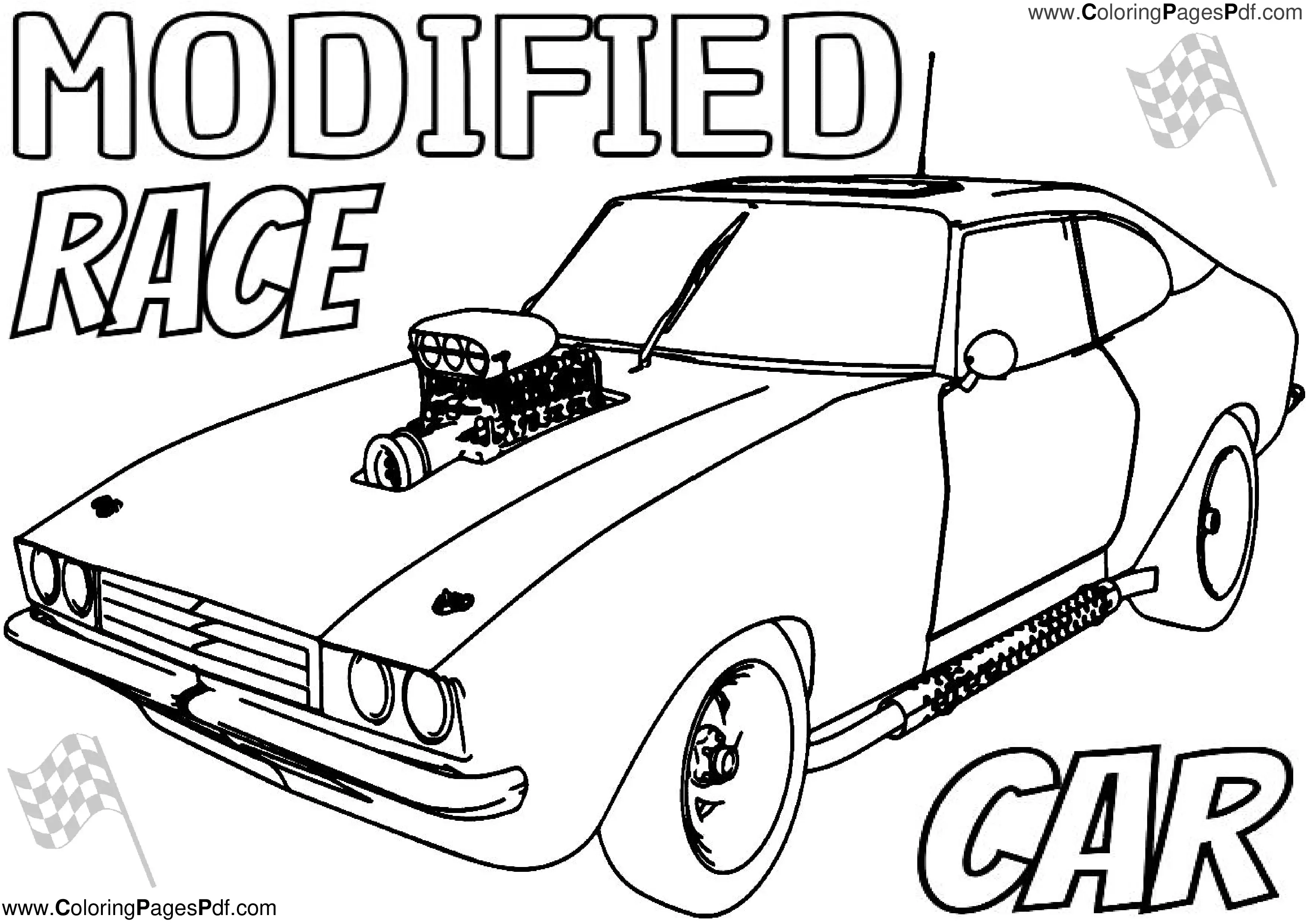 Modified race car coloring pages