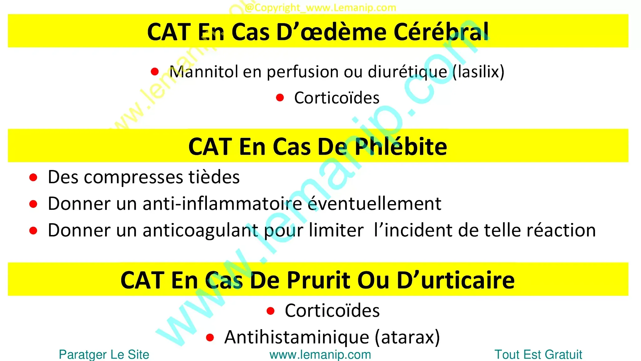 CAT En Cas D’œdème Cérébral, Phlébite et Prurit Ou D’urticaire