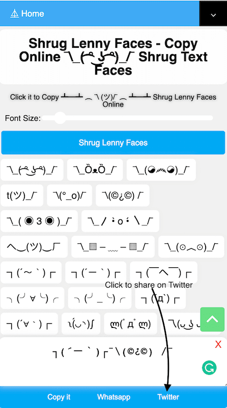 How to Share ¯\_▐ ☯ ︿ ☯ ▐_/¯ Shrug Lenny Faces On Twitter?