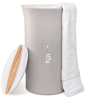 White portable towel warmer for gifting.