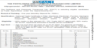 ITI Trade Apprentice Jobs in The Fertilisers and Chemicals Travancore Ltd