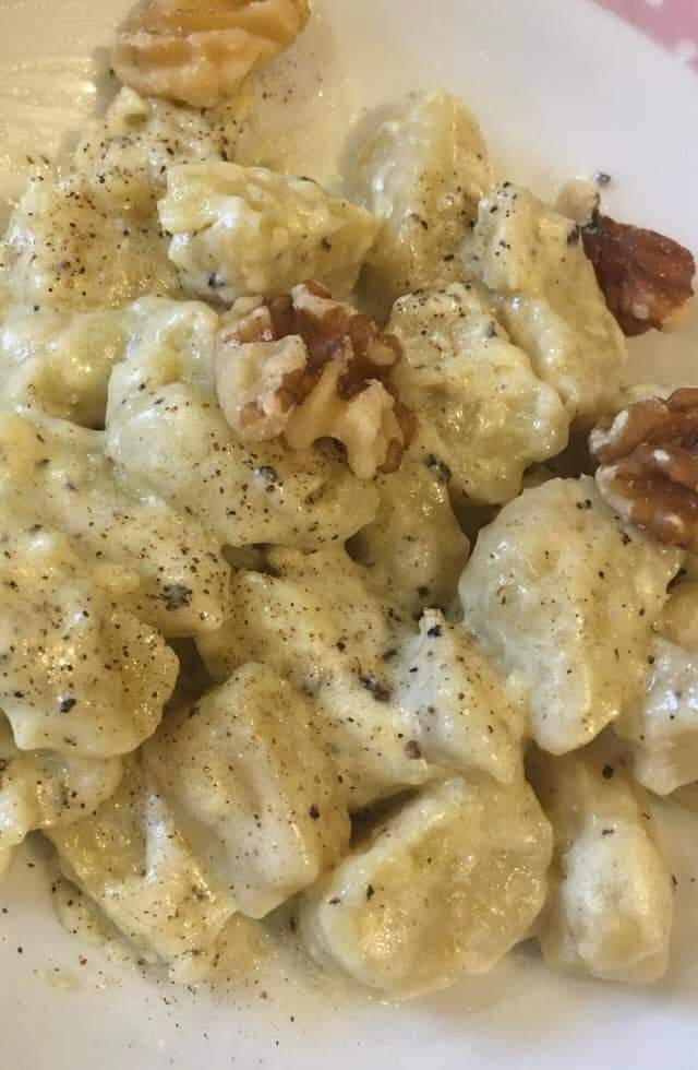 Homemade gnocchi al tartufo with walnuts from my tree