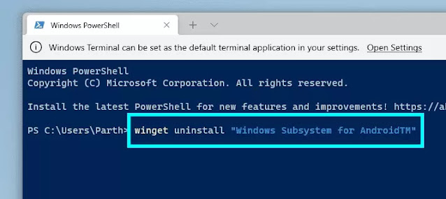 uninstall windows subsystem for android powershell