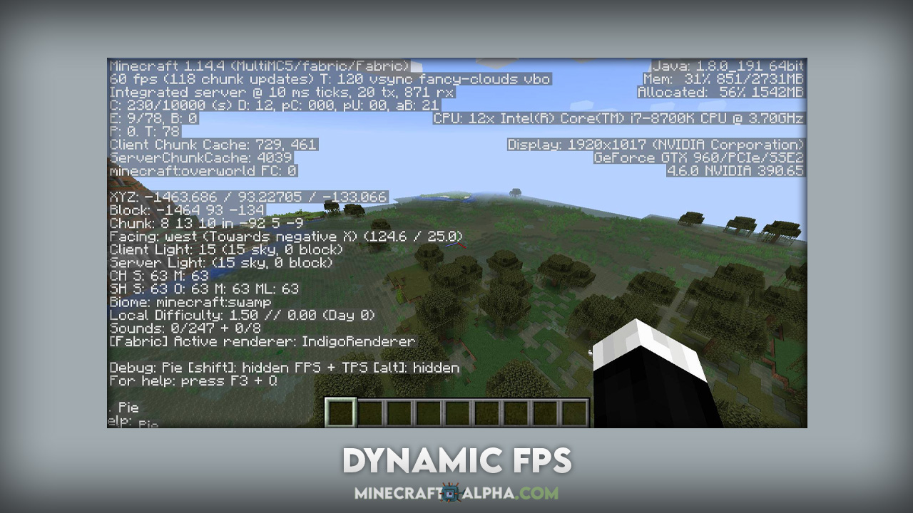 Minecraft Dynamic FPS Mod 1.18.1 (Improve Performance in Background)