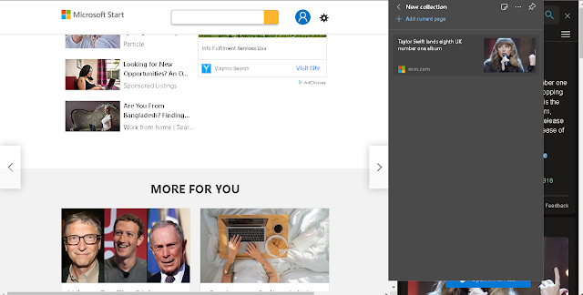 Add to collection bar on ms edge