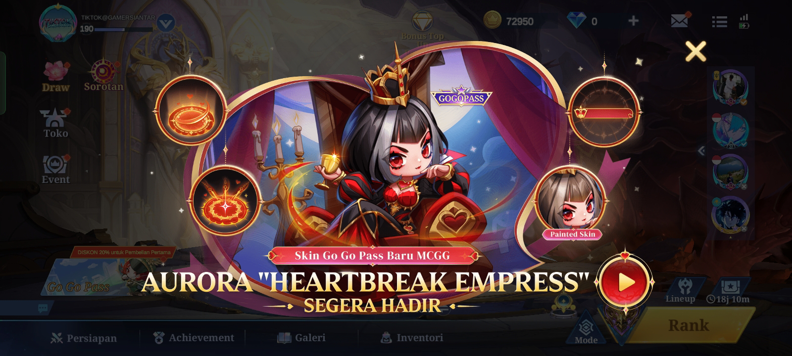 Commander Aurora Magic Chess Go Go mendapatkan Skin Commander Go Go Pass Juli 2025, Beli Sekarang !!