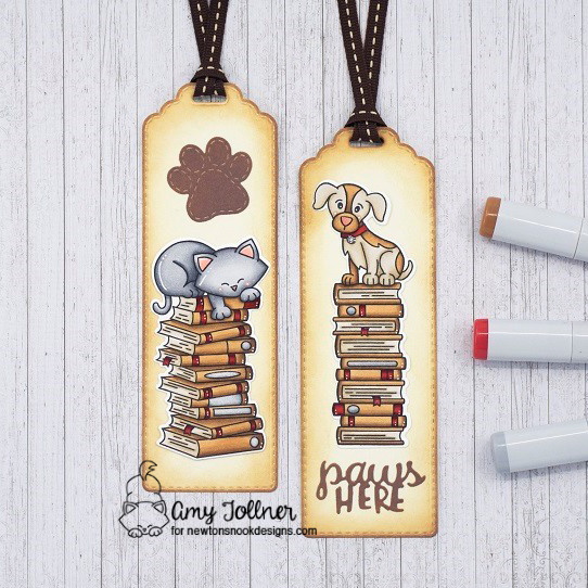 Paws here by Amy features All Booked Up and Bookmark by Newton's Nook Designs; #inkypaws, #newtonsnook, #bookmarks, #cardmaking, #catcards, #dogcards