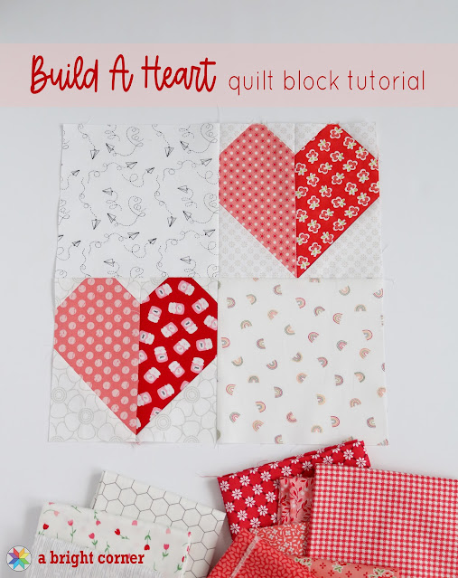 "Build A Heart" is a Free Valentine's Day Quilt Block Pattern designed by Andy from A Bright Corner!