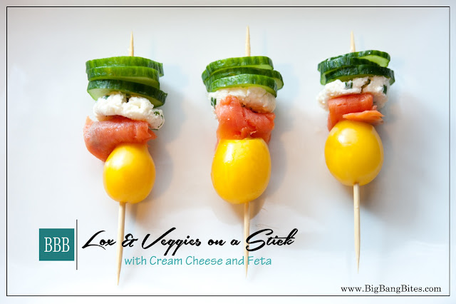 Lox & Veggies on a Stick with Cream Cheese and Feta