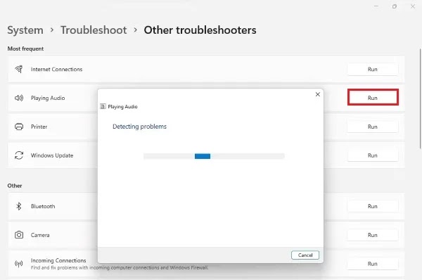 Troubleshooter تشغيل الصوت في Windows 11