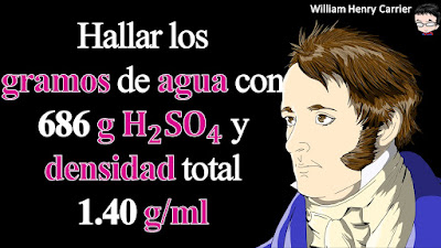 Un ácido sulfúrico comercial lleva la siguiente etiqueta 49.0% y densidad 1.40.  Calcule para un litro los gramos de agua teniendo en cuenta que la masa de ácido puro fue previamente calculada como 686 g.