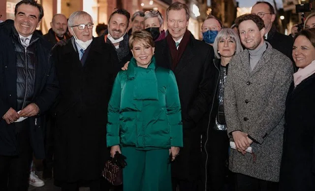 Grand Duchess Maria Teresa wore a green dovn puffer jacket, coat. Esch-Alzette, European Capital of Culture