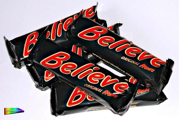 Mars bars on a plain surface, renamed as Believe bars during 2006 World Cup period