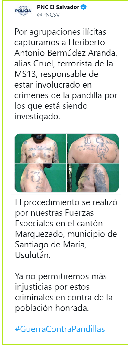 El Salvador: PNC captura a alias «Cruel», pandillero de la MS13 fue sorprendido en Usulután