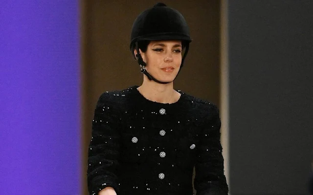 Chanel's Haute Couture Spring/Summer 2022 show. Charlotte Casiraghi wore a black tweed jacket by Chanel