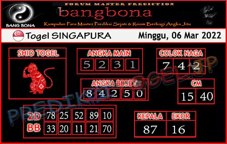 Prediksi Bangbona SGP Minggu 06 Maret 2022