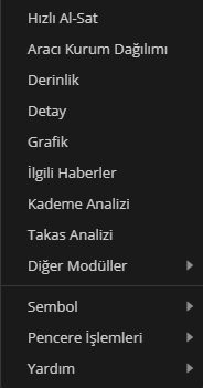 Matriks Web Trader Sağ Click Menüsü