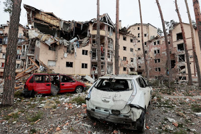 A residential building destroyed by shelling in the Kyiv region of Ukraine ( Image: REUTERS)