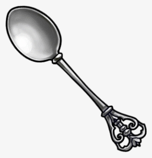 A drawing of a spoon with an ornate handle.