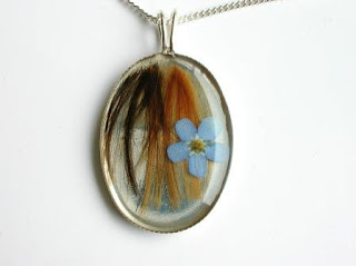 Pet hair and forget me not silver pendant
