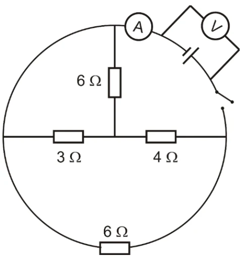 No circuito esquematizado pela figura a seguir, o voltímetro ideal indica 9 V