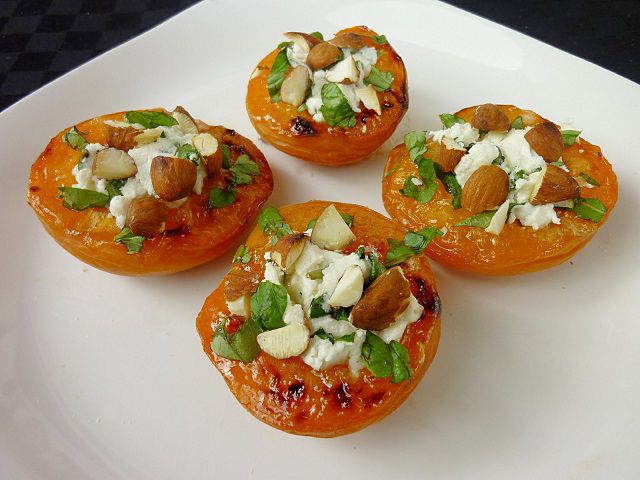 Broiled Apricots with Goat Cheese and a Peach Salad 1